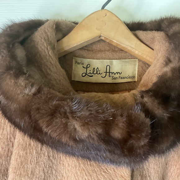 Vintage LILLI ANNE MadMen 1950 Wool Cashmere Camel MINK Coat M-L Swing Coat - Picture 2 of 11